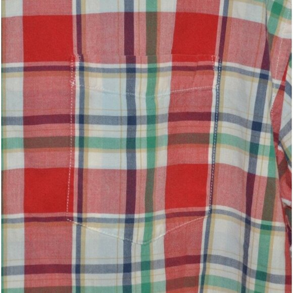 Lands' End Mens XL Short Sleeve Red Plaid Button Down Shirt Cotton Pocket Preppy - Picture 4 of 9